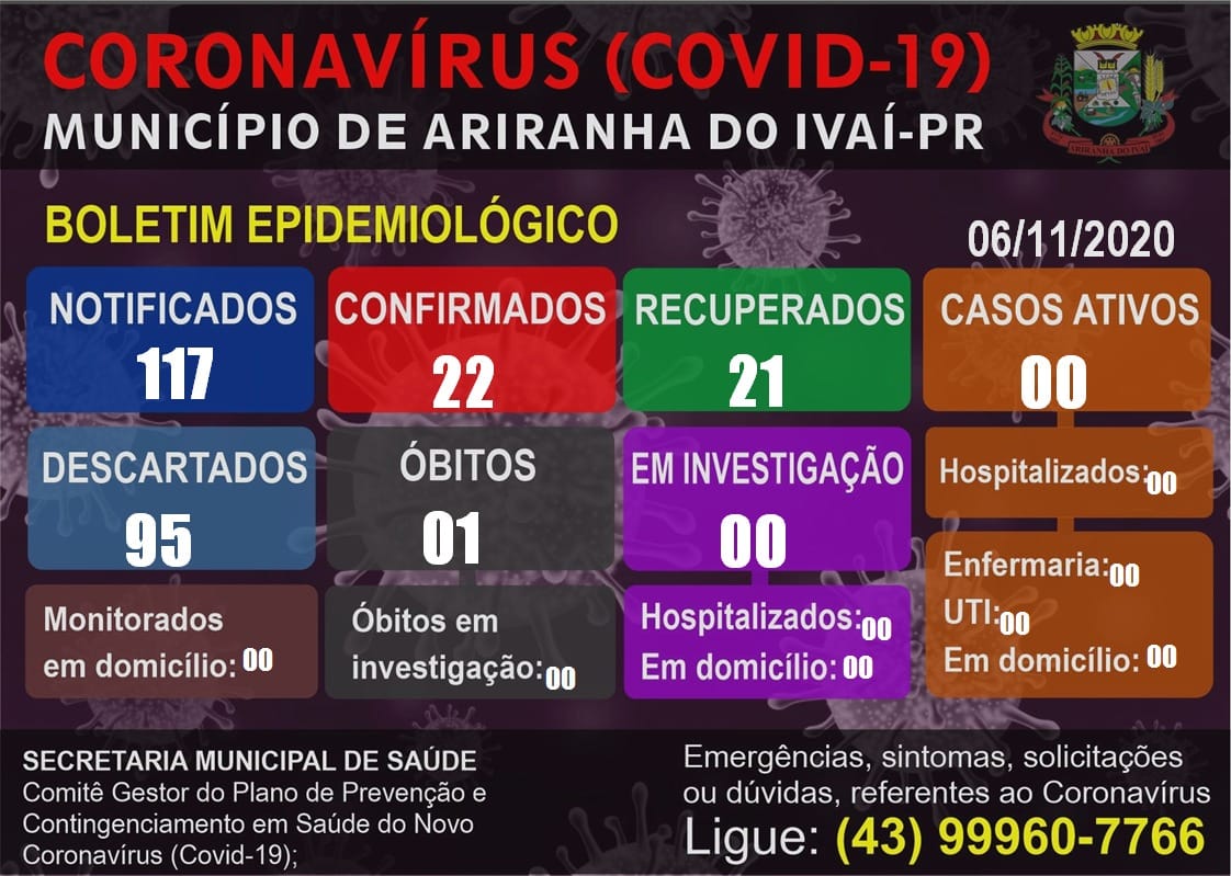 Informativo epidemiológico Ariranha do Ivaí | Covid - 19 - 06/11/2020