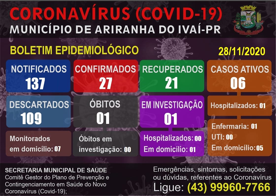 Informativo epidemiológico Ariranha do Ivaí | Covid - 19 - 28/11/2020