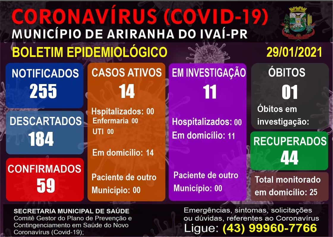 Informativo epidemiológico Ariranha do Ivaí | Covid - 19 - 29/01/2021