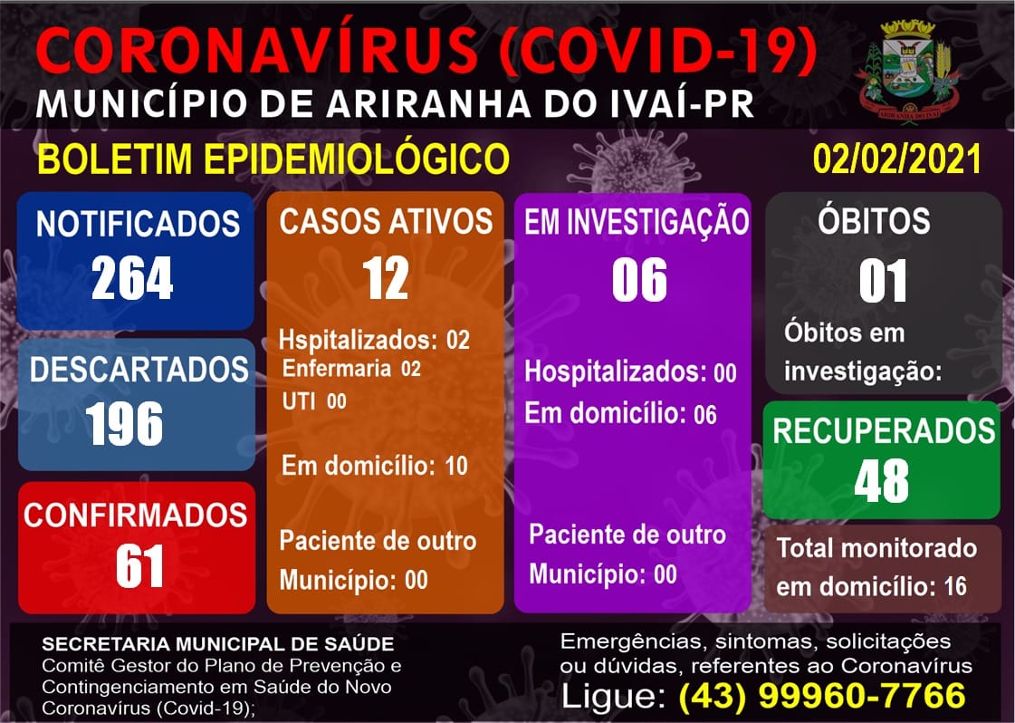 Informativo epidemiológico Ariranha do Ivaí | Covid - 19 - 02/02/2021