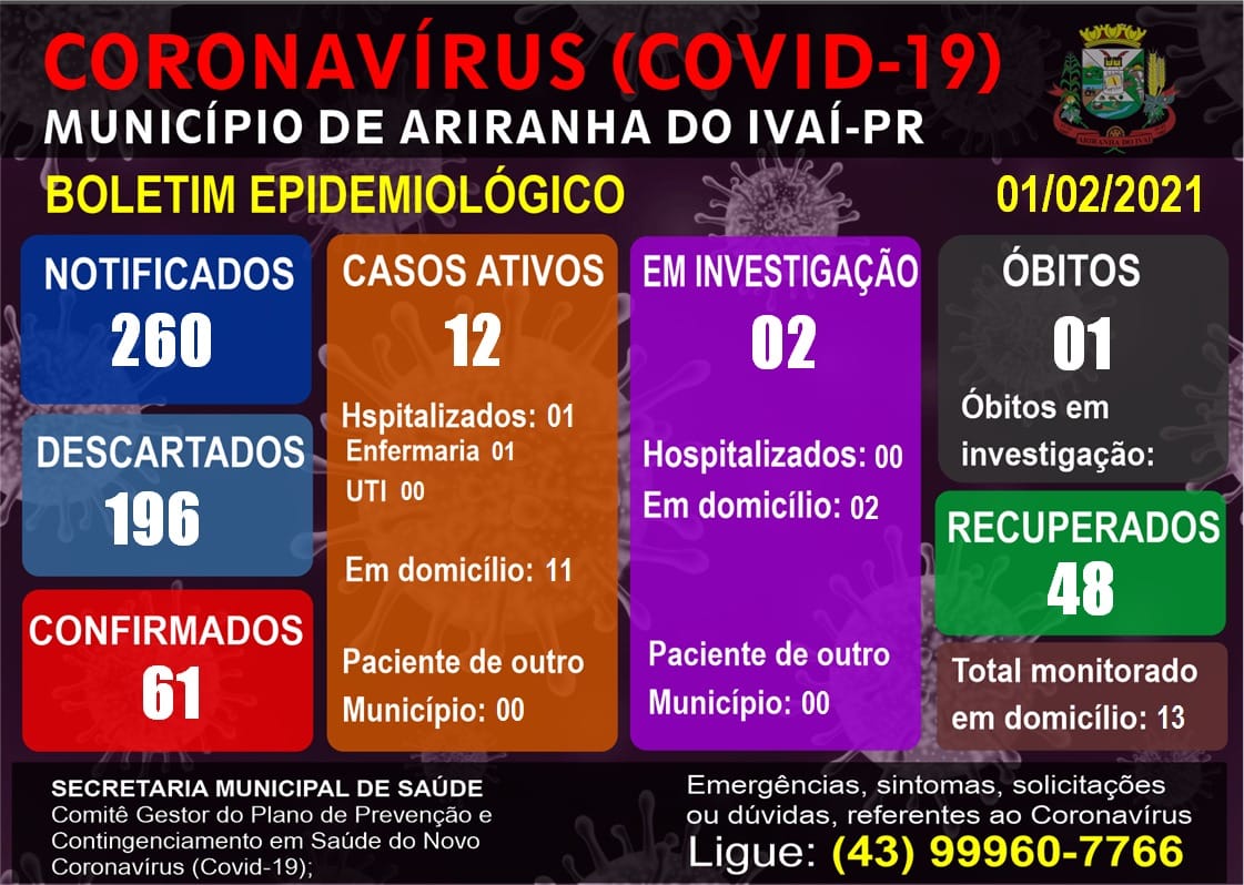 Informativo epidemiológico Ariranha do Ivaí | Covid - 19 - 01/02/2021