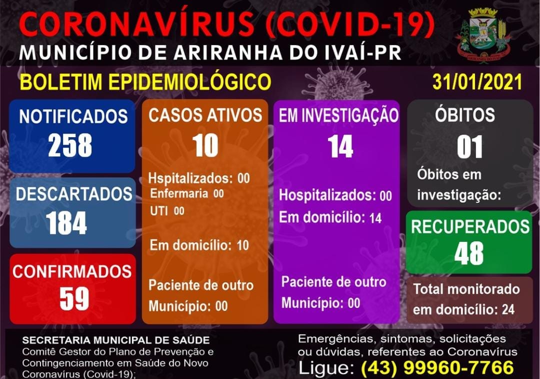 Informativo epidemiológico Ariranha do Ivaí | Covid - 19 - 31/01/2021